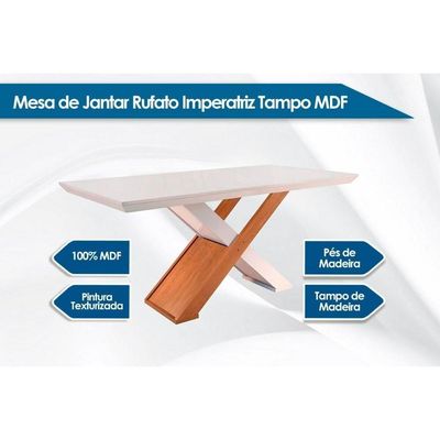 Kit Mesa Tampo 180cm Canto Reto + 6 Cadeiras Imbuia Creme