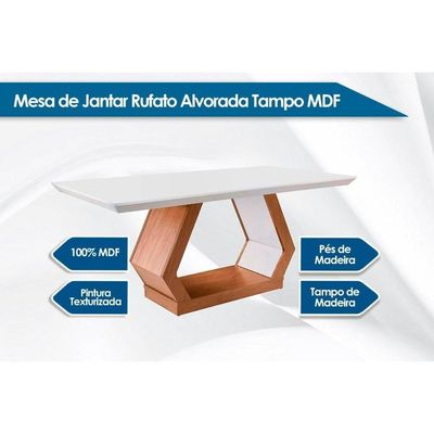 Kit Mesa Tampo 180cm Canto Reto + 6 Cadeiras Imbuia Creme