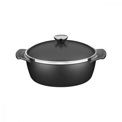 Caçarola Tramontina Lyon Em Alumínio Forjado Antiaderente Starflon T5 Com Tampa Preta 24 Cm 3,7
