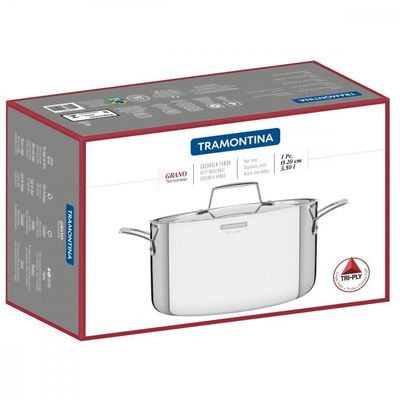 Caçarola Tramontina Grano Funda Em Aço Inox Corpo Triplo Com Tampa E Alças 20 Cm 3,5 L
