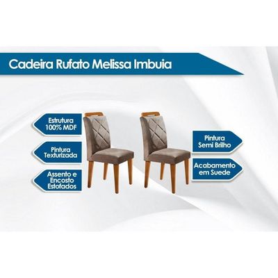 Kit Mesa Londrina Tampo Vidro 180cm + 6 Cadeiras Melissa Imbuia Bege Turim