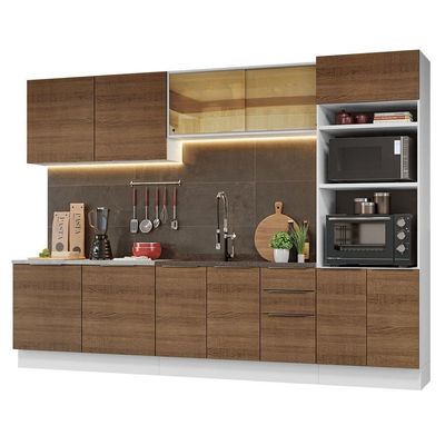 Armário De Cozinha Completa 310cm Branco/rustic Stella Madesa 03 Branco/rustic