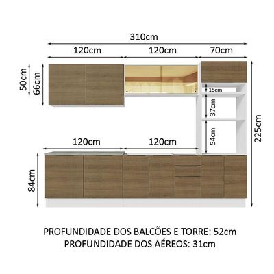 Armário De Cozinha Completa 310cm Branco/rustic Stella Madesa 03 Branco/rustic