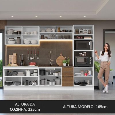 Armário De Cozinha Completa 310cm Branco/rustic Stella Madesa 03 Branco/rustic