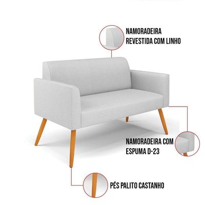 Sofá Namoradeira Pés Palito Castanho Marisa Linho D03 - D\'rossi Cor A05 Cinza