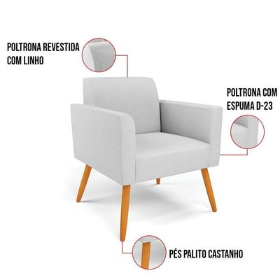 Poltrona Pés Palito Castanho Marisa Linho D03 - D\'rossi Cor A05 Cinza
