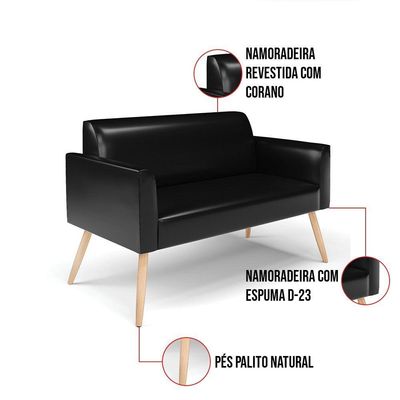 Sofá Namoradeira Com Poltrona Pés Palito Natural Marisa Corano D03 - D\'rossi Cor Preto