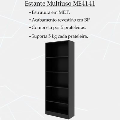 Armario Estante Multiuso 5 Prateleira Me4141 Preto Tecno Mobili Preto