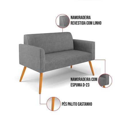 Sofá Namoradeira Pés Palito Castanho Marisa Linho D03 - D\'rossi Cor A26 Grafite