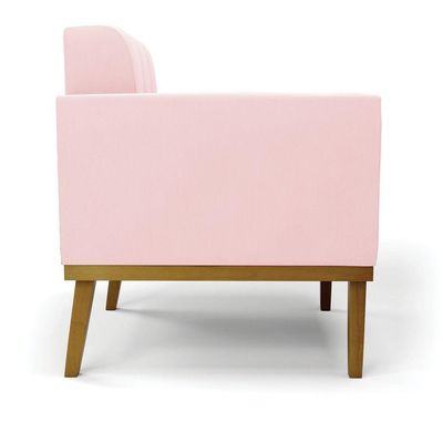 Poltrona Base De Madeira Fixa Castanho Kit 2 Elisa Suede D03 - D\'rossi Cor Rosa Bebê