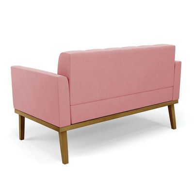 Namoradeira Com Poltrona Base De Madeira Castanho Elisa Suede D03 - D\'rossi Cor Rose