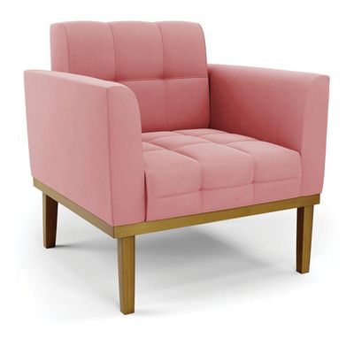 Namoradeira Com Poltrona Base De Madeira Castanho Elisa Suede D03 - D\'rossi Cor Rose