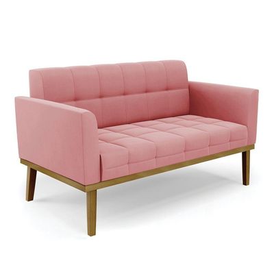 Namoradeira Com Poltrona Base De Madeira Castanho Elisa Suede D03 - D\'rossi Cor Rose
