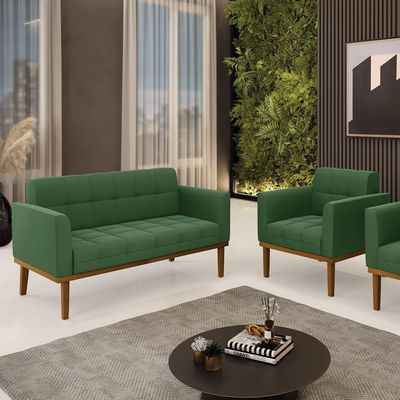 Namoradeira Com Poltrona Base De Madeira Castanho Elisa Suede D03 - D\'rossi Cor Verde
