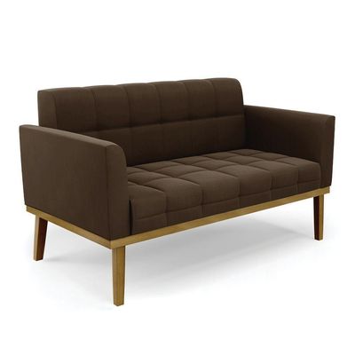 Namoradeira Com 2 Poltronas Base De Madeira Castanho Elisa Suede D03 - D\'rossi Cor Marrom