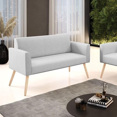 Sofá Namoradeira Pés Palito Natural Marisa Linho D03 - D\'rossi Cor A05 Cinza