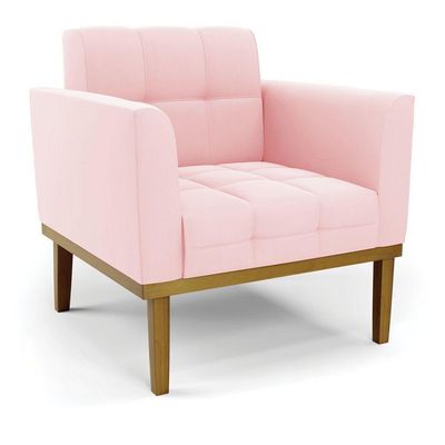 Namoradeira Com Poltrona Base De Madeira Castanho Elisa Suede D03 - D\'rossi Cor Rosa Bebê