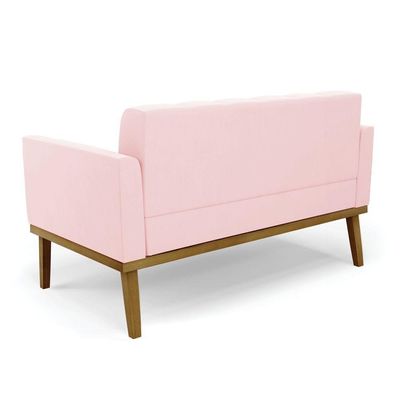 Namoradeira Com Poltrona Base De Madeira Castanho Elisa Suede D03 - D\'rossi Cor Rosa Bebê