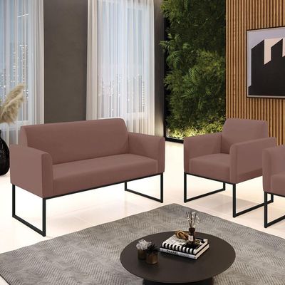 Sofá Namoradeira Com Poltrona Base Industrial Preto Marisa Veludo D03 - D\'rossi Cor Rose