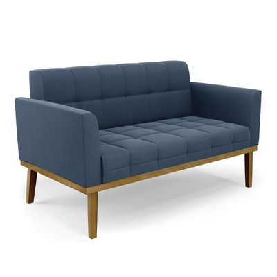 Namoradeira Com Poltrona Base De Madeira Castanho Elisa Suede D03 - D\'rossi Cor Azul Marinho