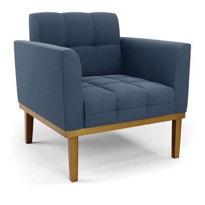 Namoradeira Com Poltrona Base De Madeira Castanho Elisa Suede D03 - D\'rossi Cor Azul Marinho