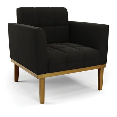 Namoradeira Com 2 Poltronas Base De Madeira Castanho Elisa Suede D03 - D\'rossi Cor Preto