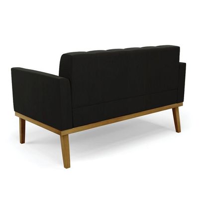 Namoradeira Com 2 Poltronas Base De Madeira Castanho Elisa Suede D03 - D\'rossi Cor Preto