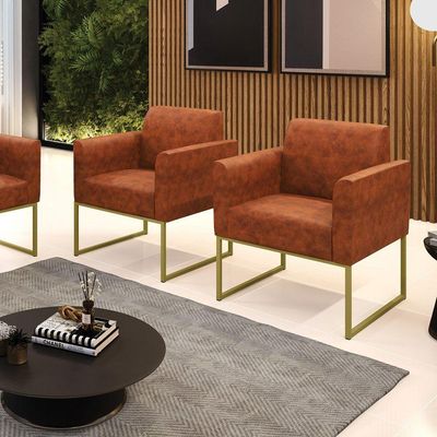Kit 2 Poltronas Base Industrial Dourado Marisa Corano D03 - D\'rossi Cor Nozes