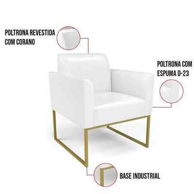 Kit 2 Poltronas Base Industrial Dourado Marisa Corano D03 - D\'rossi Cor Branco