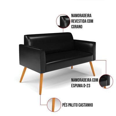 Sofá Namoradeira Pés Palito Castanho Marisa Corano D03 - D\'rossi Cor Preto