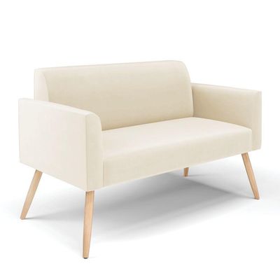 Sofá Namoradeira Com 2 Poltronas Pés Palito Natural Marisa Veludo D03 - D\'rossi Cor Bege