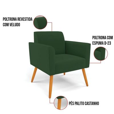 Poltrona Pés Palito Castanho Marisa Veludo D03 - D\'rossi Cor Verde