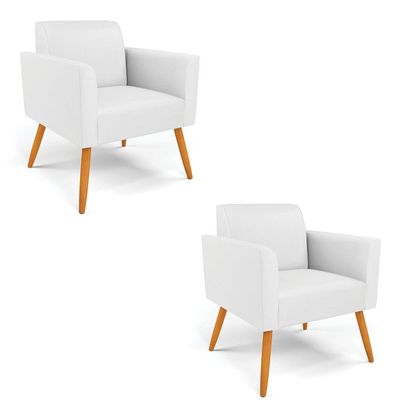 Kit 2 Poltronas Pés Palito Castanho Marisa Corino D03 - D\'rossi Cor Branco