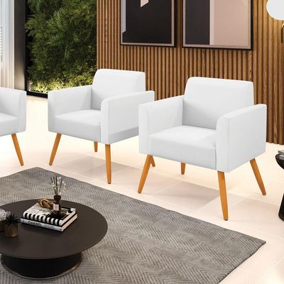 Kit 2 Poltronas Pés Palito Castanho Marisa Corino D03 - D\'rossi Cor Branco