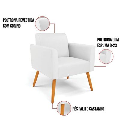 Kit 2 Poltronas Pés Palito Castanho Marisa Corino D03 - D\'rossi Cor Branco