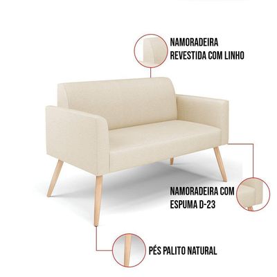 Sofá Namoradeira Pés Palito Natural Marisa Linho D03 - D\'rossi Cor A19 Bege