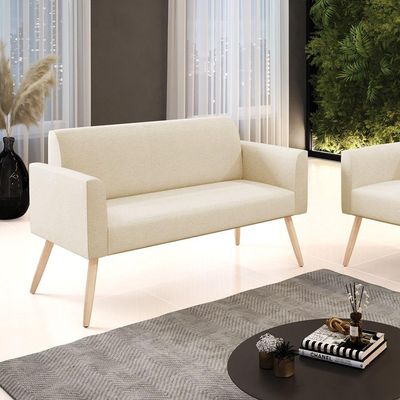 Sofá Namoradeira Pés Palito Natural Marisa Linho D03 - D\'rossi Cor A19 Bege