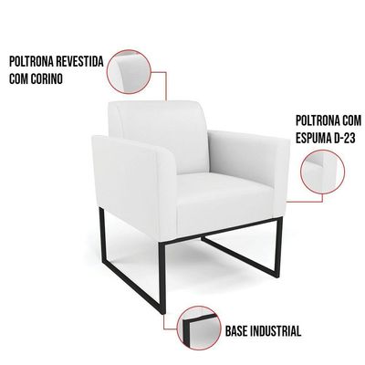 Kit 2 Poltronas Base Industrial Preto Marisa Corino D03 - D\'rossi Cor Branco