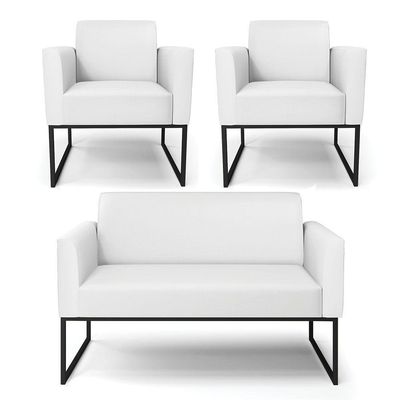 Sofá Namoradeira Com 2 Poltronas Base Industrial Preto Marisa Corino D03 - D\'rossi Cor Branco