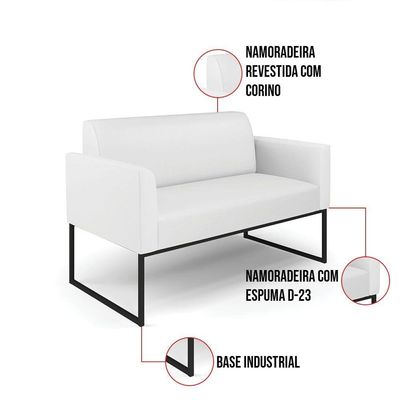 Sofá Namoradeira Com 2 Poltronas Base Industrial Preto Marisa Corino D03 - D\'rossi Cor Branco