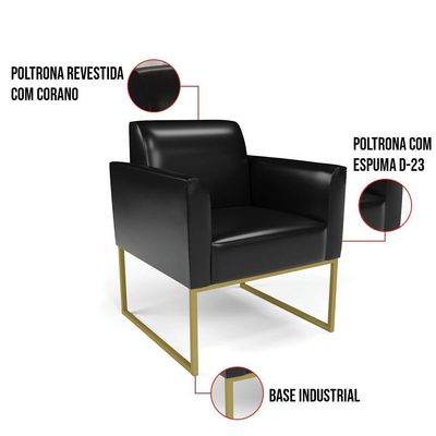 Poltrona Base Industrial Dourado Marisa Corano D03 - D\'rossi Cor Preto