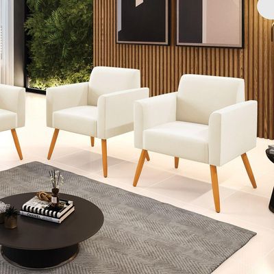 Kit 2 Poltronas Pés Palito Castanho Marisa Veludo D03 - D\'rossi Cor Bege