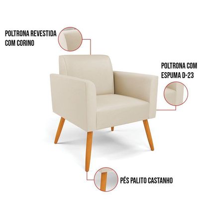 Poltrona Pés Palito Castanho Marisa Corino D03 - D\'rossi Cor Bege