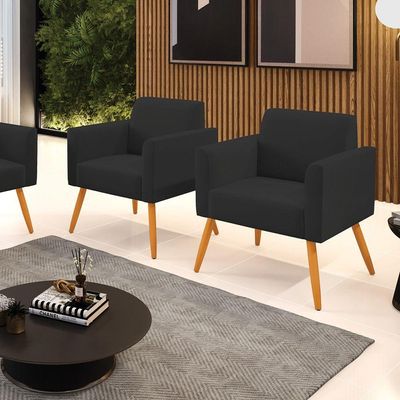 Kit 2 Poltronas Pés Palito Castanho Marisa Veludo D03 - D\'rossi Cor Preto