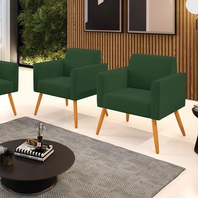 Kit 2 Poltronas Pés Palito Castanho Marisa Veludo D03 - D\'rossi Cor Verde