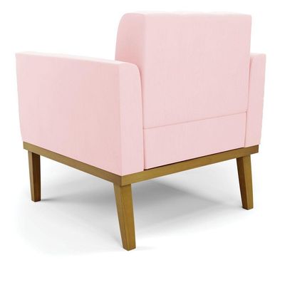 Poltrona Base De Madeira Fixa Castanho Elisa Suede D03 - D\'rossi Cor Rosa Bebê