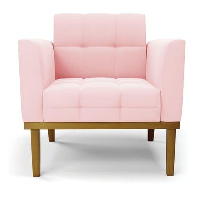 Poltrona Base De Madeira Fixa Castanho Elisa Suede D03 - D\'rossi Cor Rosa Bebê