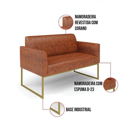 Sofá Namoradeira Com 2 Poltronas Base Industrial Dourado Marisa Corano D03 - D\'rossi Cor Nozes