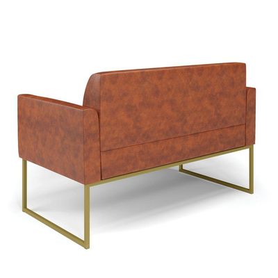Sofá Namoradeira Com 2 Poltronas Base Industrial Dourado Marisa Corano D03 - D\'rossi Cor Nozes