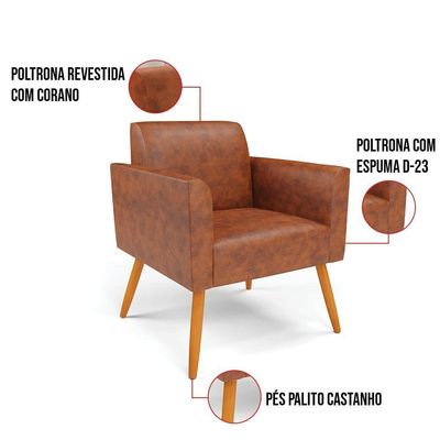 Kit 2 Poltronas Pés Palito Castanho Marisa Corano D03 - D\'rossi Cor Nozes